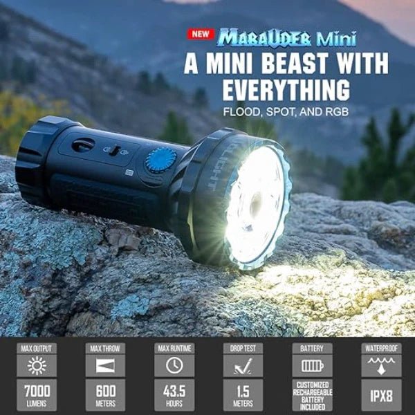 OLIGHT MARAUDERMINIBK Marauder Mini Powerful LED Flashlight With RGB - Lined Out OLIGHT MARAUDERMINIBK Marauder Mini Powerful LED Flashlight With RGBFlashlights
