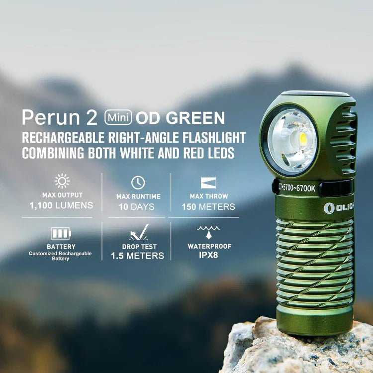 OLIGHT PERUN2MINIODGCW Perun 2 Mini LED Rechargeable Headlamp - OD Green CW(5700K~6700K) - Lined Out OLIGHT PERUN2MINIODGCW Perun 2 Mini LED Rechargeable Headlamp - OD Green CW(5700K~6700K)Headlamps
