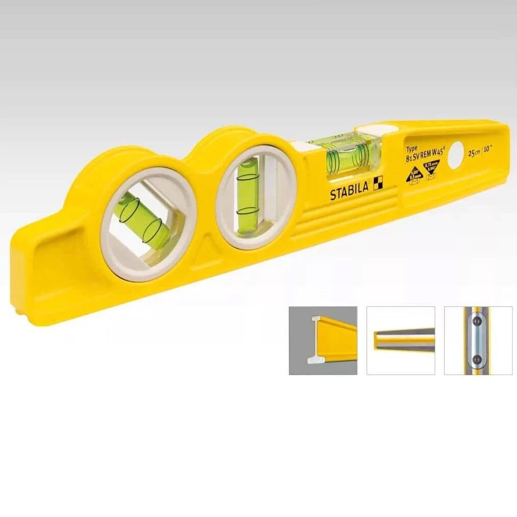 Stabila 25245 Type 81SMW45 Die Cast Three Vial Torpedo Spirit Level - Lined Out Stabila 25245 Type 81SMW45 Die Cast Three Vial Torpedo Spirit LevelSpirit Levels