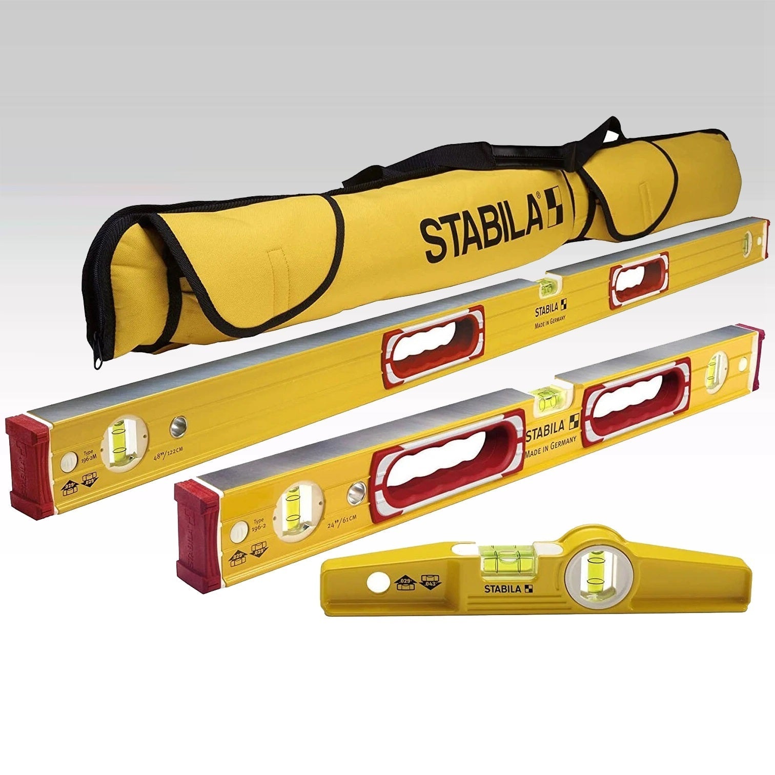 Stabila 48380 Magnetic 3 Spirit Level Set - 24 inch 48 inch 10 inch Torpedo and Case - Lined Out Stabila 48380 Magnetic 3 Spirit Level Set - 24 inch 48 inch 10 inch Torpedo and CaseSpirit Levels